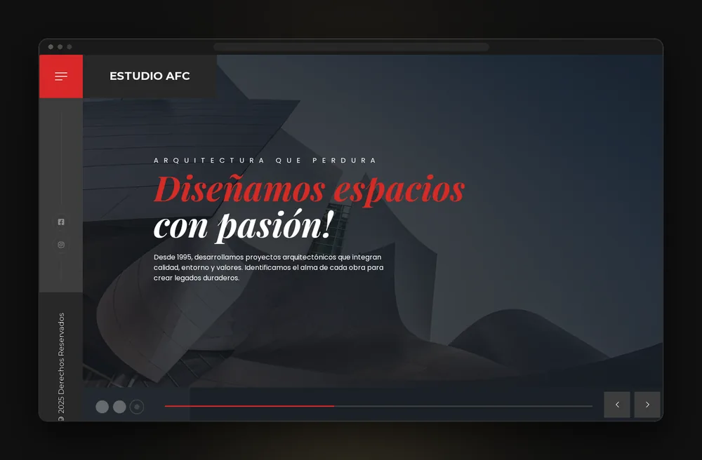 Mockup en pantalla completa de escritorio del sitio web Estudio AFC