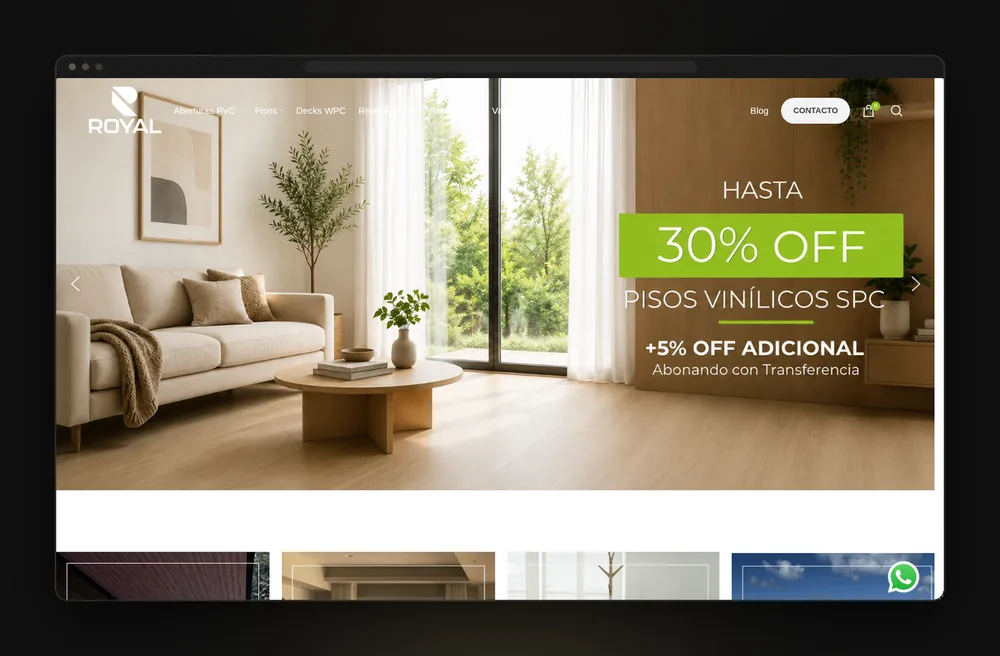 Mockup en pantalla completa de escritorio del sitio web Royal Arquitectura
