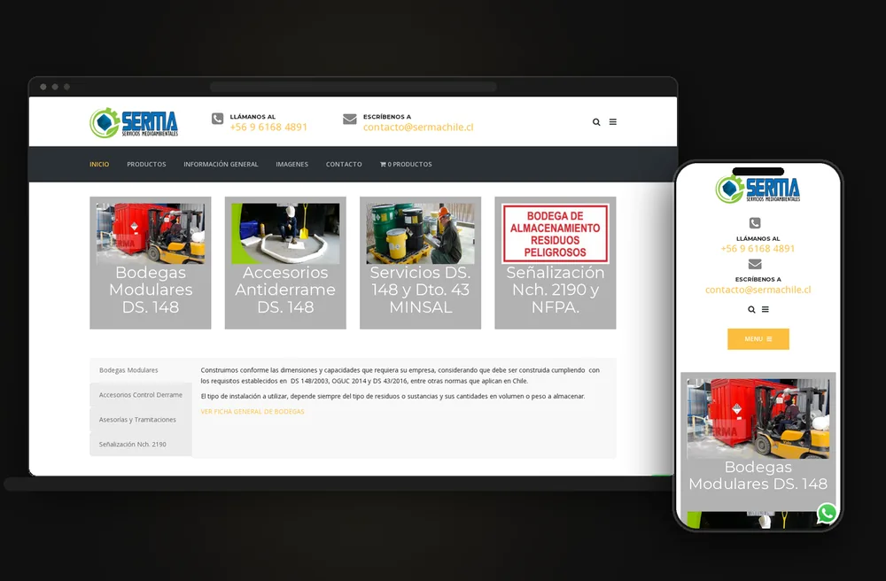 Mockup en portátil y móvil del sitio web Serma Chile