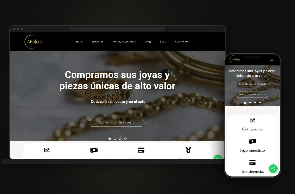 Mockup en portátil y móvil del sitio web Akolens