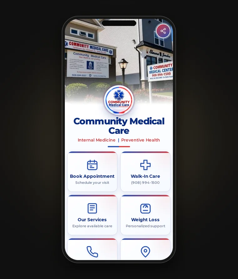 Mockup en móvil del sitio web Elizabeth Medical