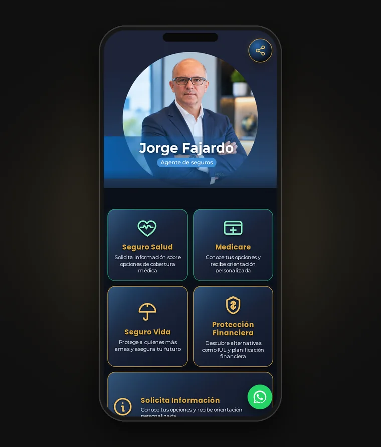 Mockup en móvil del sitio web J. Fajardo Seguros