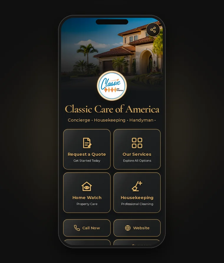 Mockup en móvil del sitio web Classic Care Florida